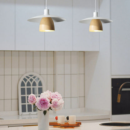 Moderne LED-Pendelleuchte Valentina aus weißem Holz und Metall für Schlafzimmer