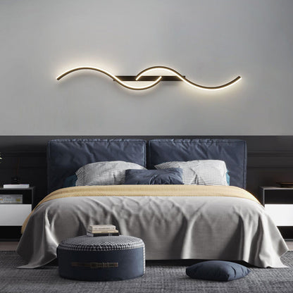 Lumor Modern Linear Wave Bedroom Wall Lamp, Black/Gold