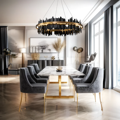 Kristy Industrie-Kronleuchter, zylindrisches Metall, Schwarzgold, für Wohnzimmer