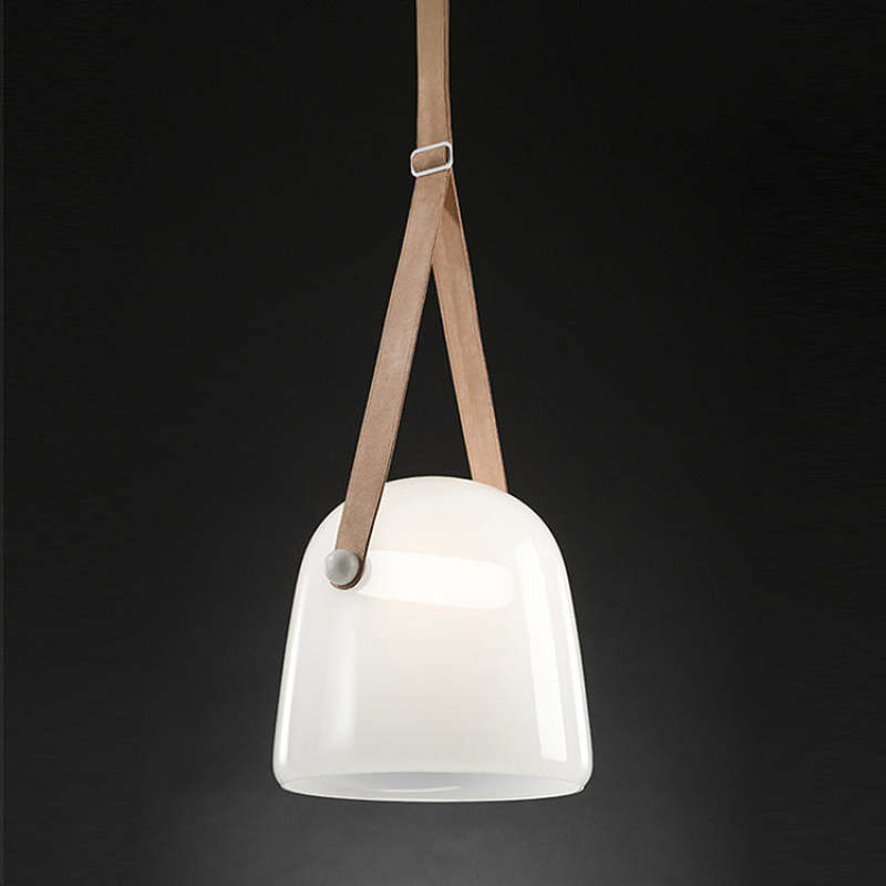 Valentina Modern Nordic Leather/Glass Pendant Light, Grey/White