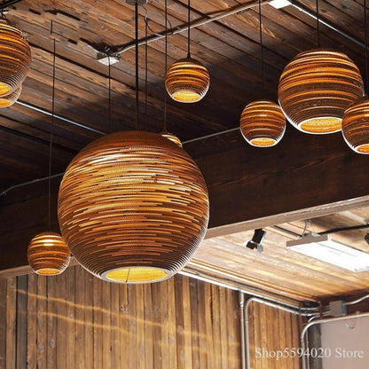 Lampe à suspension en papier rustique pastorale Muto Silkworm
