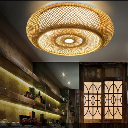 Plafonnier LED rustique tissé en rotin Muto