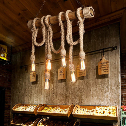 Silva Vintage Wood/Rope Pendant Light, Living Room