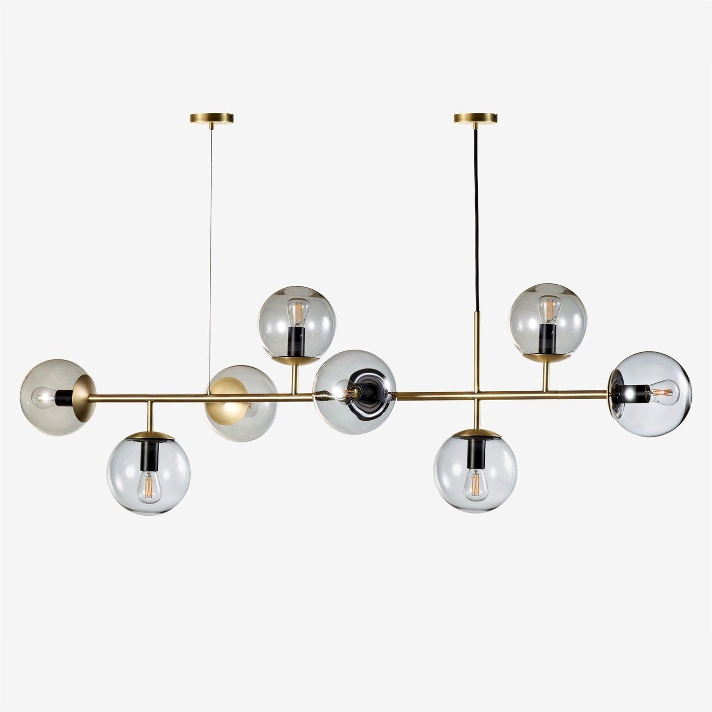 Valentina Industriel Longue Linéaire En Métal Suspendu Bulle Multi Ampoule En Verre Transparent Chambre Suspension Laiton/Noir