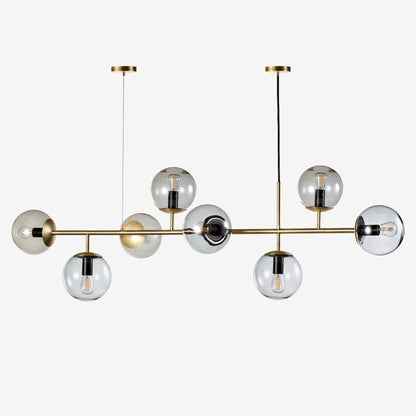 Valentina Industriel Longue Linéaire En Métal Suspendu Bulle Multi Ampoule En Verre Transparent Chambre Suspension Laiton/Noir