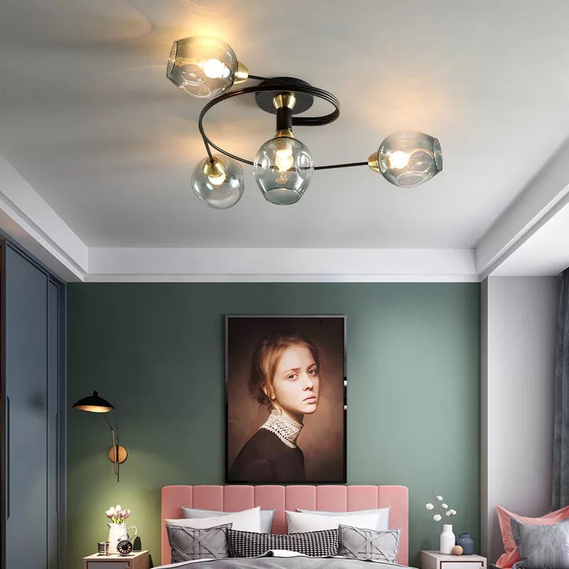 Plafonnier Valentina, verre, noir/doré, salle à manger
