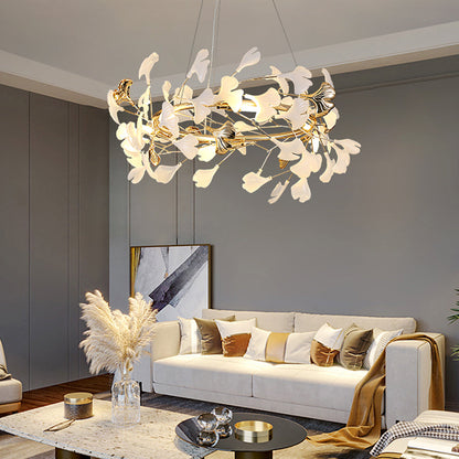 Olivia Ginkgo Leaf Modern Petal Shaped Metal Chandelier, Gold