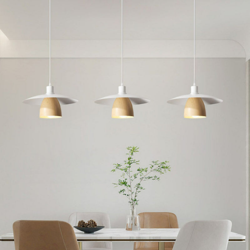 Moderne LED-Pendelleuchte Valentina aus weißem Holz und Metall für Schlafzimmer