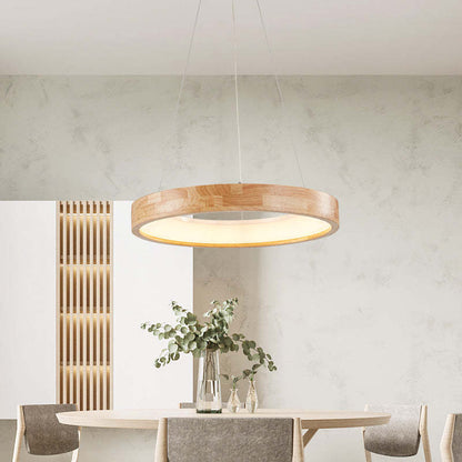 Muto Modern Ring Wood Pendant Light