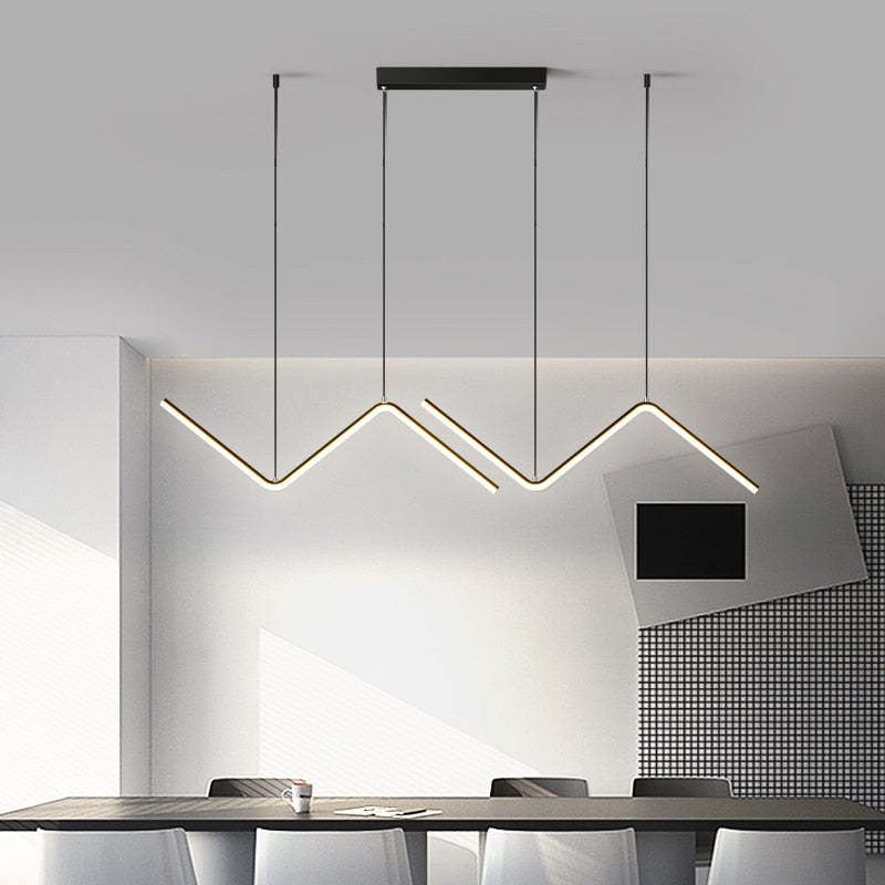 Arisha Lampe à suspension linéaire ondulée moderne double, noir/or