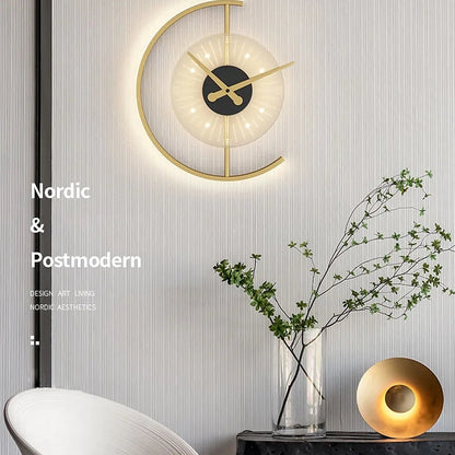 Arisha Horloge moderne en métal/applique murale LED, noir/doré