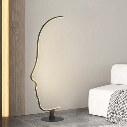 Arisha Human Face Profile Moderne Bogen-Stehlampe, Schwarz, Metall/Silizium