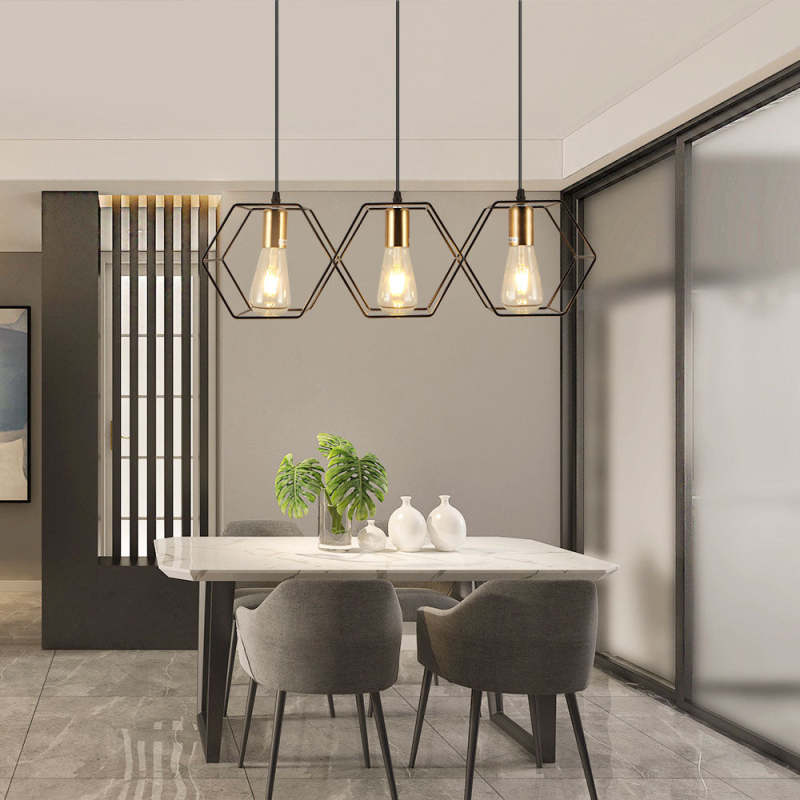 Arisha Lampe suspendue rustique à 3/5 lumières avec géométrie de ferme, noir