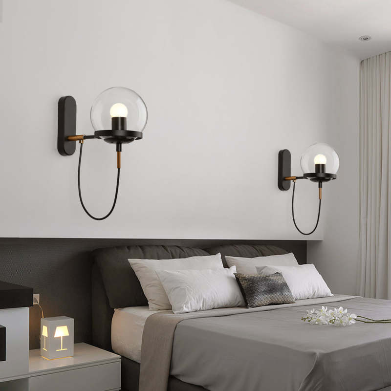 Silva Rustic Retro Glass Globe Wall Lamp, Black/Bronze