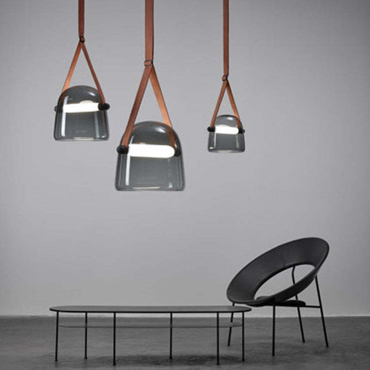 Valentina Moderne Scandinavische hanglamp van leer/glas, grijs/wit
