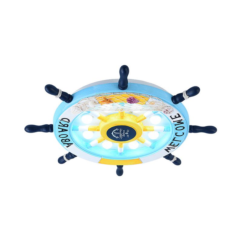 Aria Modern Rudder Metal Flush Mount Ceiling Light, White/Blue For Kids