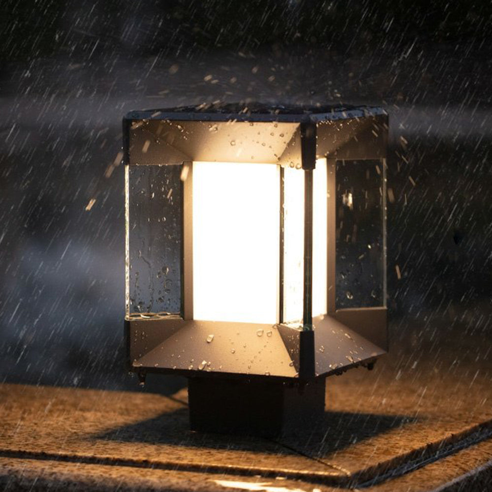 Ray Modern Rectangular Metal Glass Outdoor Lamp, Black/Black-Gold