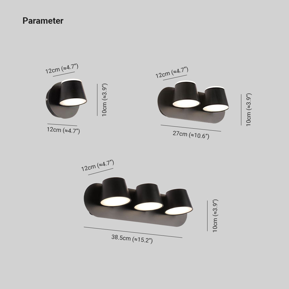 Arisha Moderne zylindrische Wandleuchte aus Metall mit Spiegelfront, Schwarz