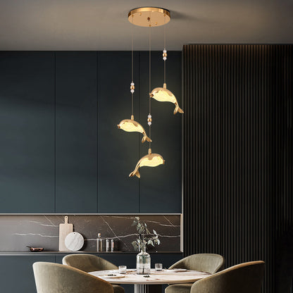 Arisha Modern Dolphin Metal Pendant Light, Gold, Metal/
