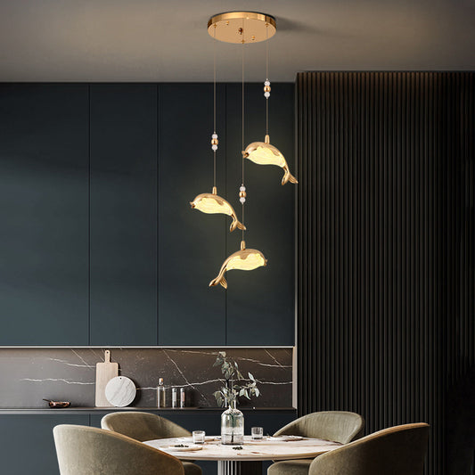 Arisha moderne dolfijn metalen hanglamp, goud, metaal/