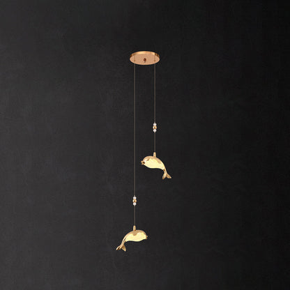 Arisha Modern Dolphin Metal Pendant Light, Gold, Metal/