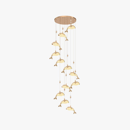 Arisha Modern Dolphin Metal Pendant Light, Gold, Metal/
