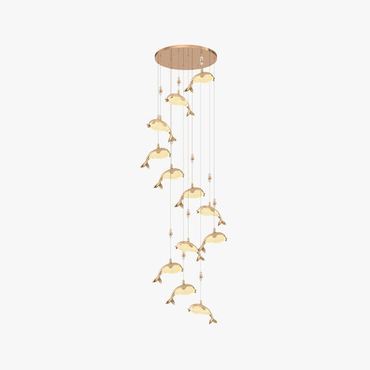 Arisha moderne dolfijn metalen hanglamp, goud, metaal/