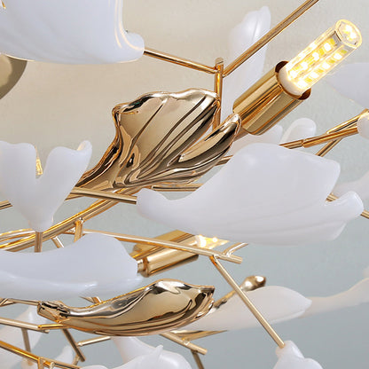 Olivia Elegant Leaf Ceramic/Metal Flush Mount Ceiling Light, Gold