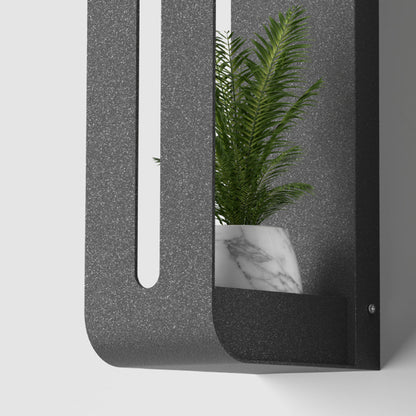 Ray Modern Rectangular Metal/ Solar Outdoor Plants Pot Holder Wall Lamp, Black