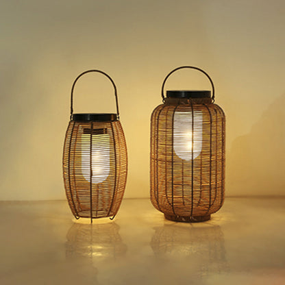 Ray Retro Laterne Metall/Rattan Stehlampe, Holzfarbe
