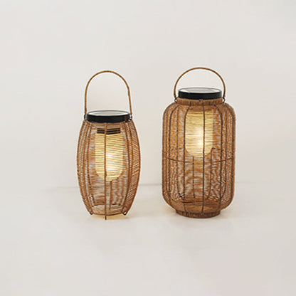Ray Retro Laterne Metall/Rattan Stehlampe, Holzfarbe