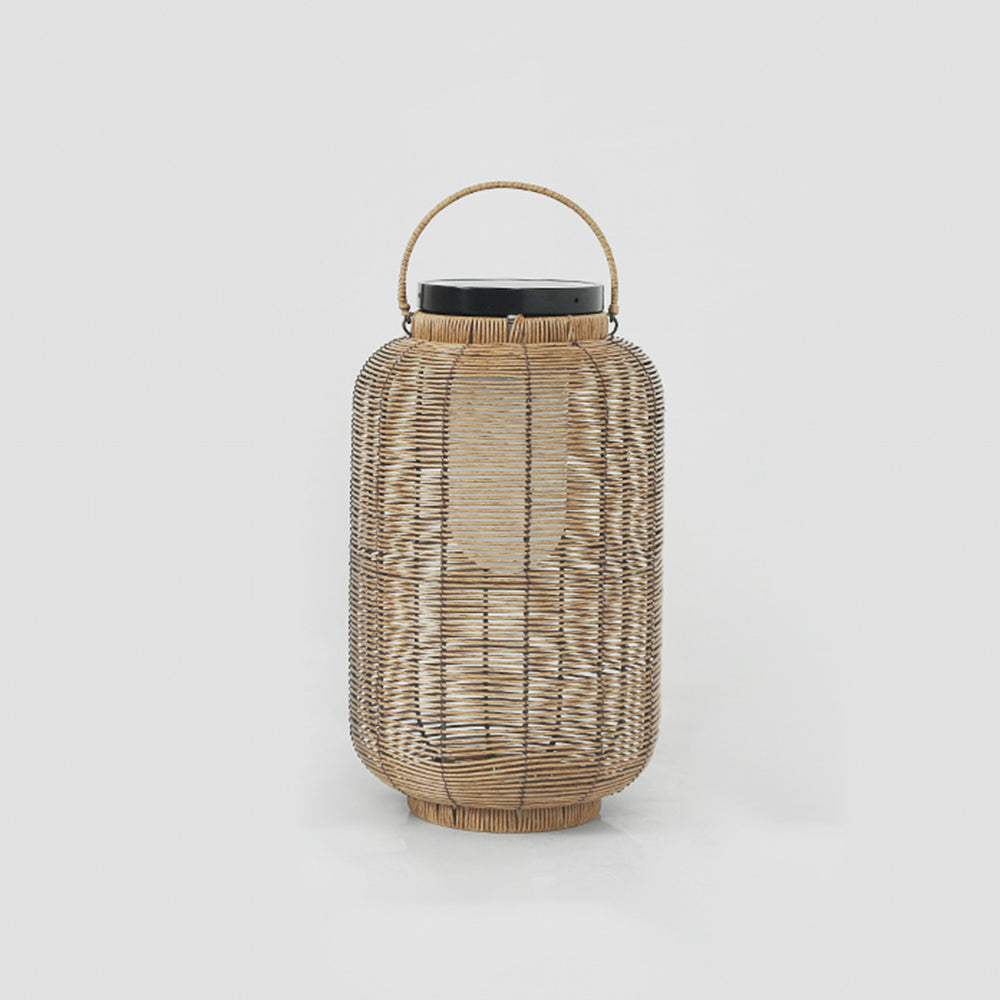 Ray Retro Laterne Metall/Rattan Stehlampe, Holzfarbe