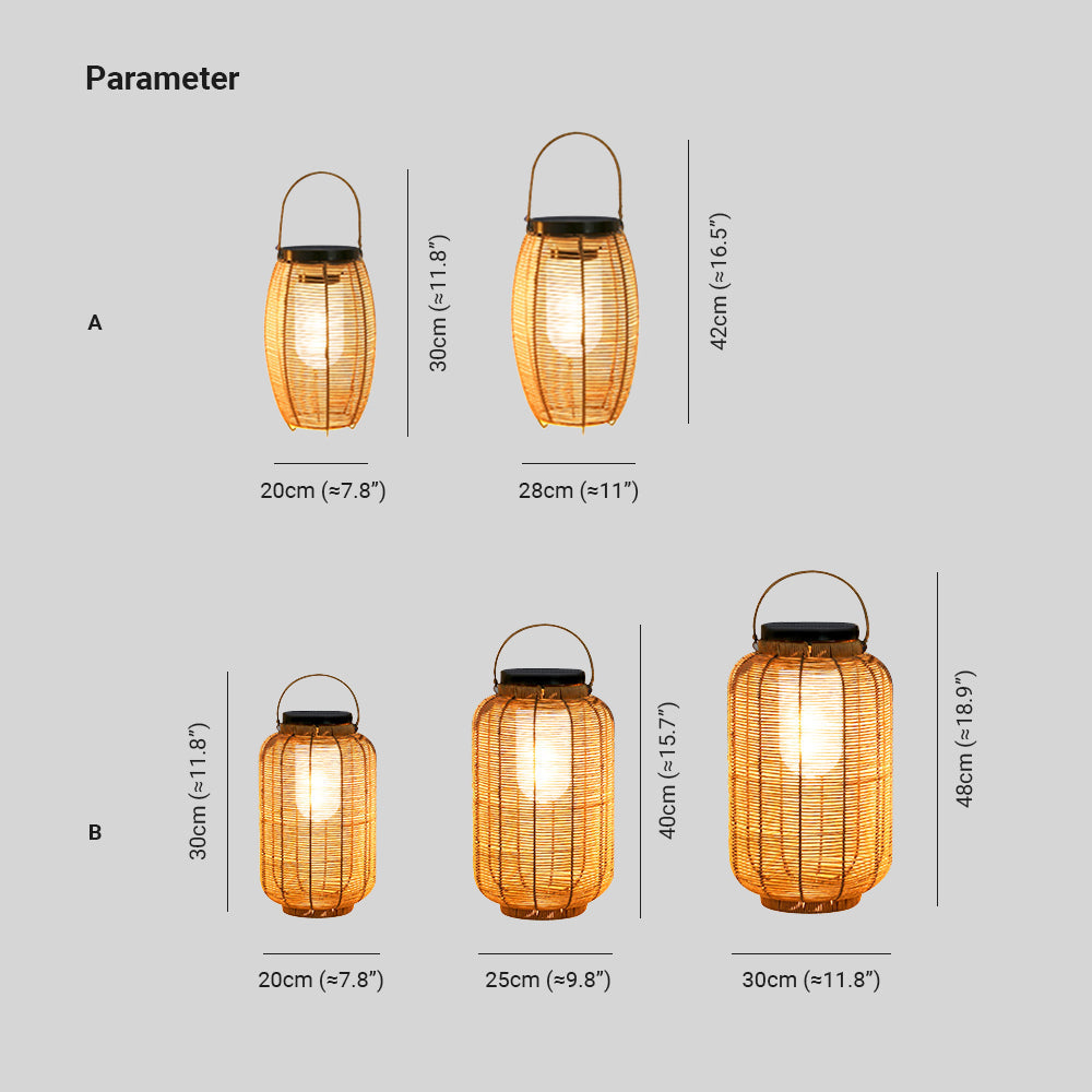 Ray Retro Laterne Metall/Rattan Stehlampe, Holzfarbe
