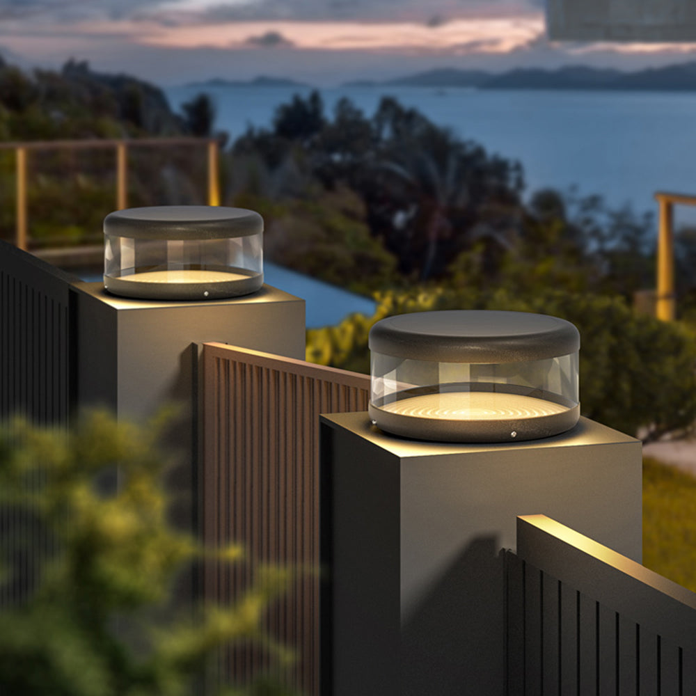 Ray Moderne Zylinder-Solarlampe aus Metall für den Außenbereich, warmes Licht