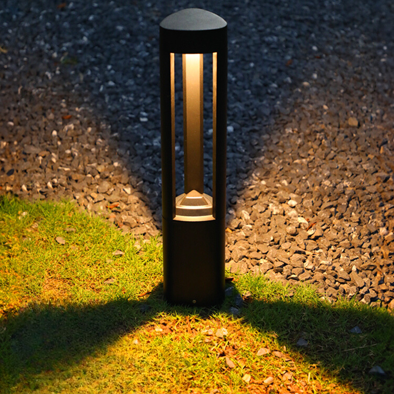 Ray Contemporary Metal Triangular Hollow Outdoor Path Light, Black