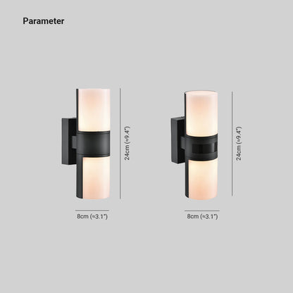 Ray Modern Cylindrical Metal/ Rotatable Outdoor Waterproof Wall Lamp, Black/White