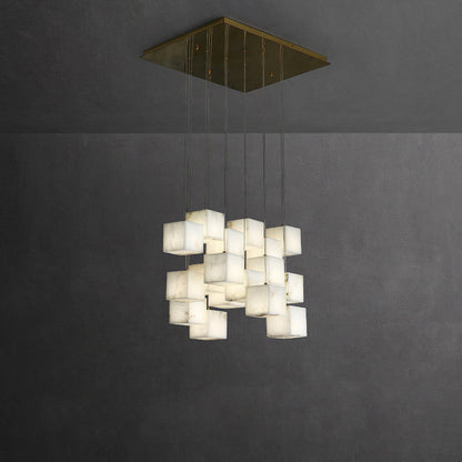 Avi Modern LED Hanging Multi Alabaster Box Adjustable Geometric Kitchen Pendant Lighting, White, 8 Styles
