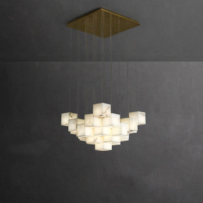 Avi Modern LED Hanging Multi Alabaster Box Adjustable Geometric Kitchen Pendant Lighting, White, 8 Styles