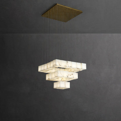 Avi Modern LED Hanging Multi Alabaster Box Adjustable Geometric Kitchen Pendant Lighting, White, 8 Styles