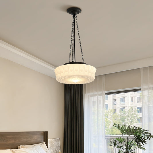 Valentina Vintage French Country Dome Pendant Light, White/Beige
