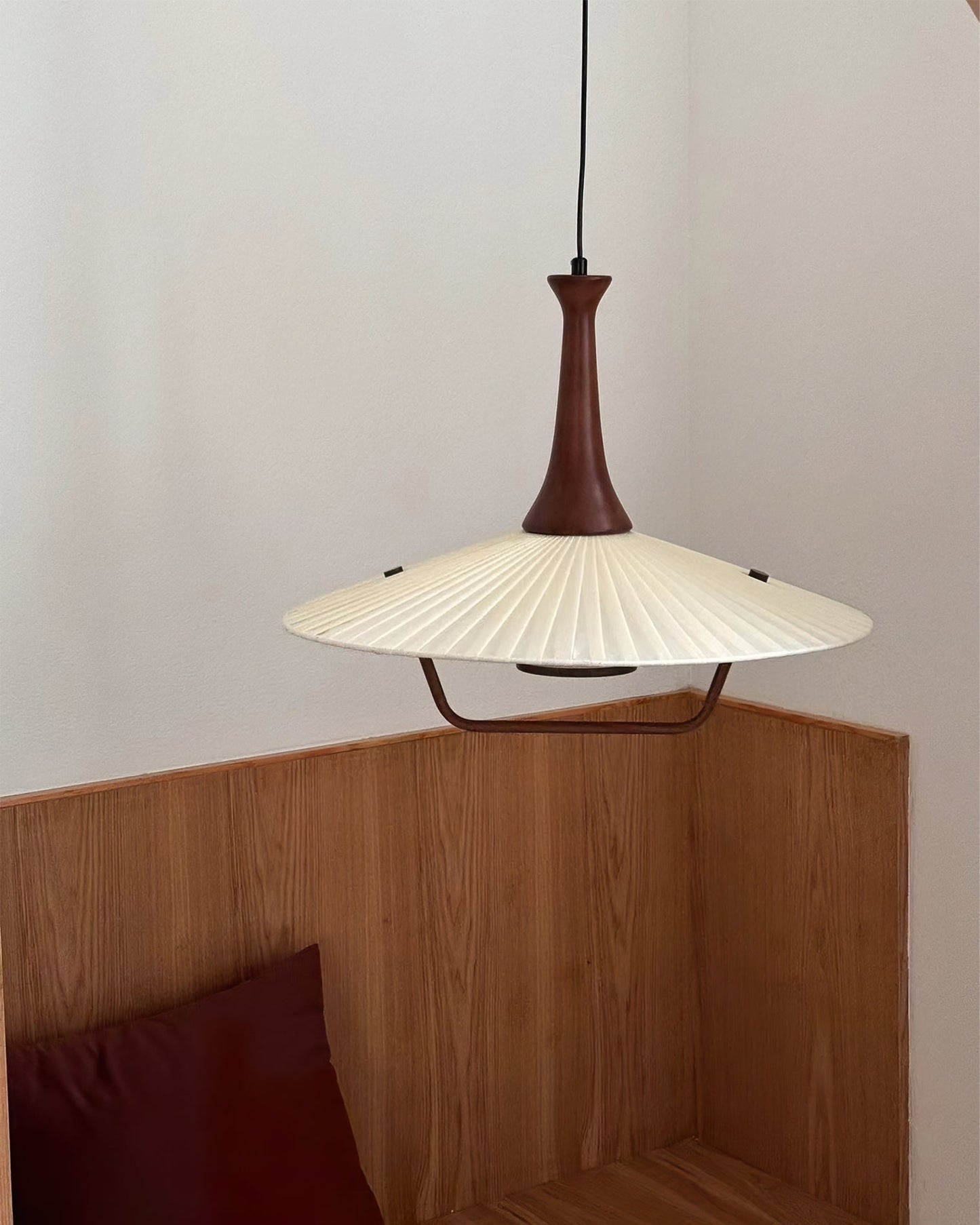 Vionne Mid-Century Wood and White Pendant Lamp