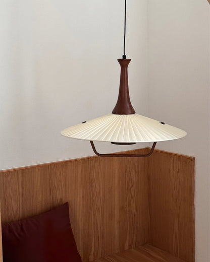 Vionne Mid-Century Wood and White Pendant Lamp