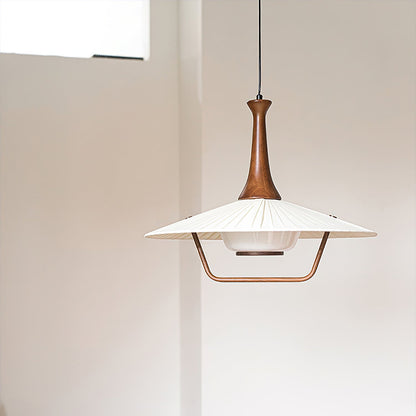 Vionne Mid-Century Wood and White Pendant Lamp