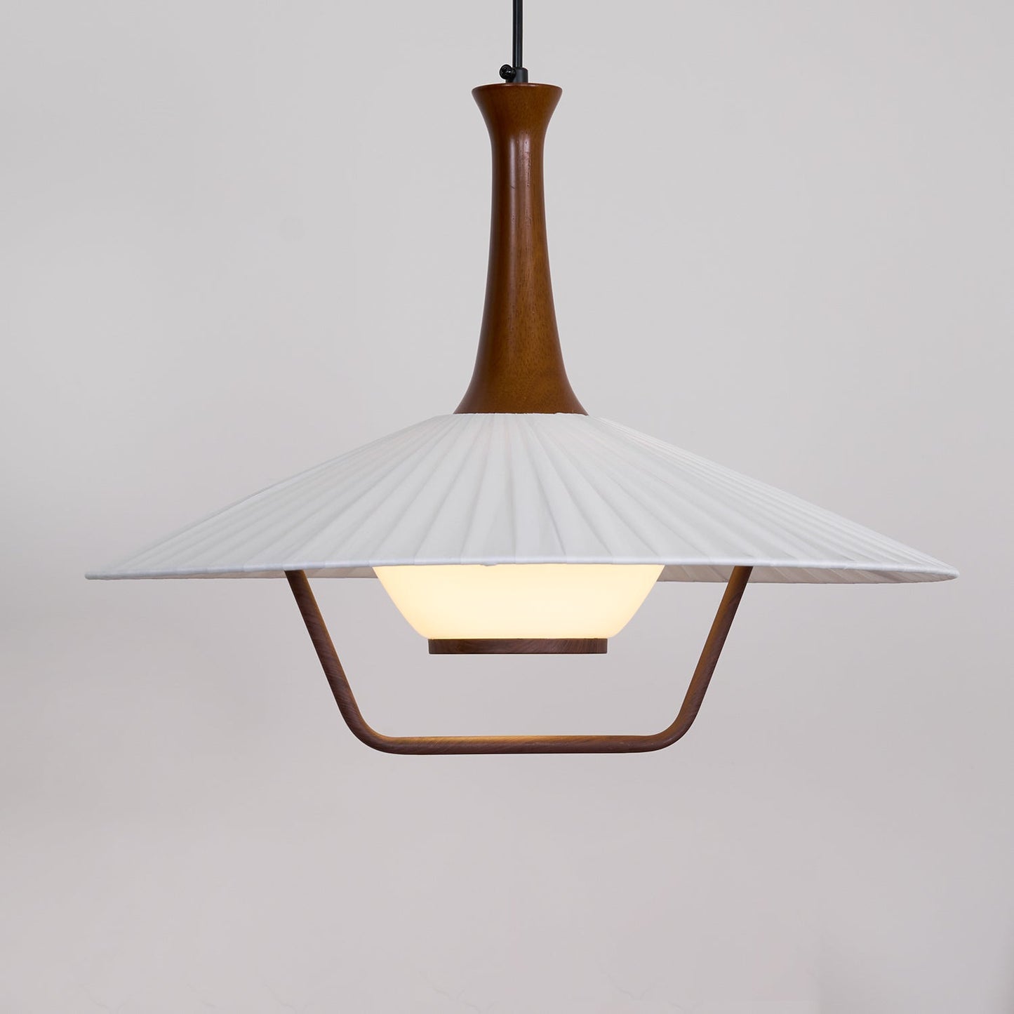 Vionne Mid-Century Wood and White Pendant Lamp