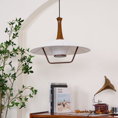 Vionne Mid-Century Wood and White Pendant Lamp
