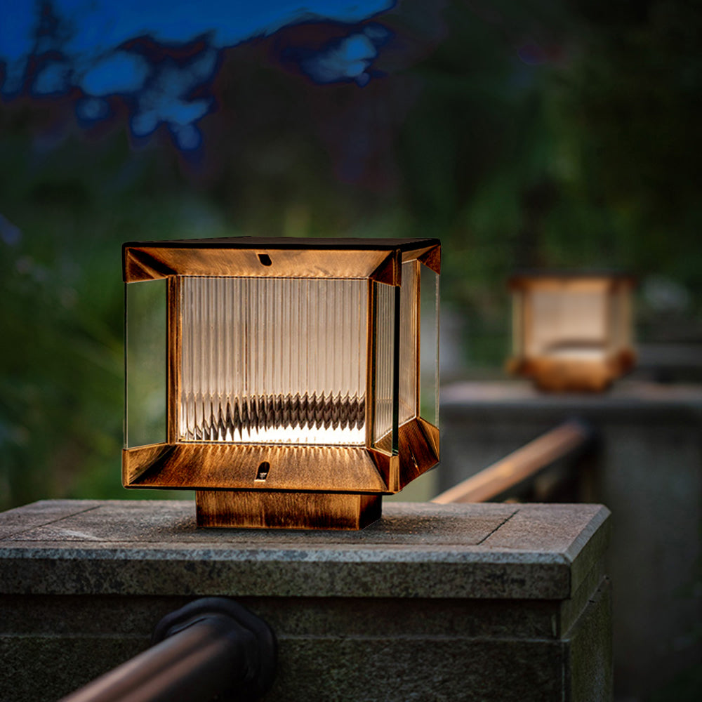 Ray Modern Rectangular Metal Glass Outdoor Lamp, Black/Black-Gold