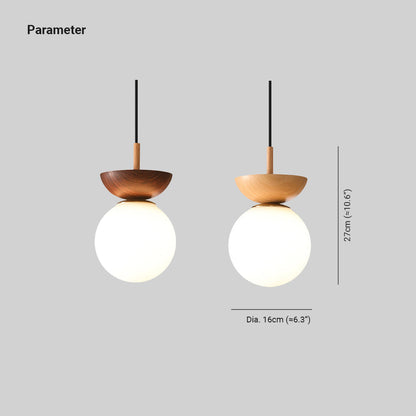 Plafonnier/Suspension LED Globule Valentina Scandinave Japonais Métal Verre Chambre, Bois brut