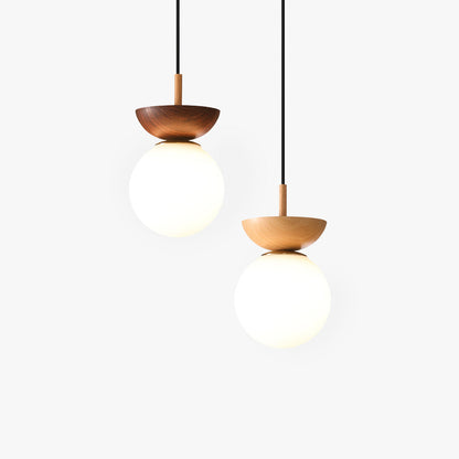 Plafonnier/Suspension LED Globule Valentina Scandinave Japonais Métal Verre Chambre, Bois brut