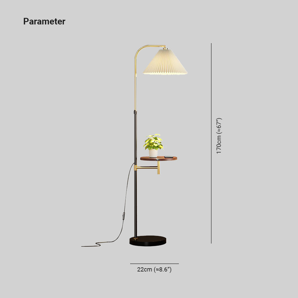 Ozawa Pleated Metal Floor Lamp With Shelves,Gold-Black/Gold