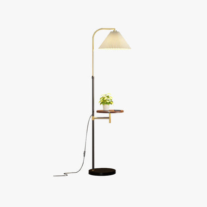 Ozawa Pleated Metal Floor Lamp With Shelves,Gold-Black/Gold